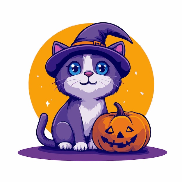 Cute cat halloween Cartoon vector Icon Illustration