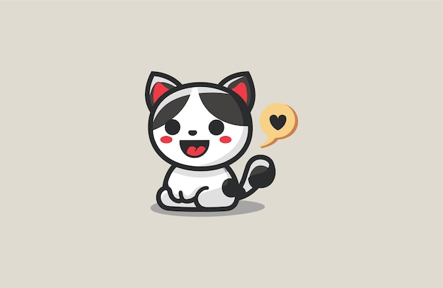 Vector cute cat happy mascot logo design