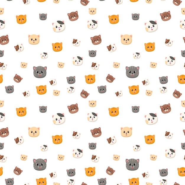 Cute cat head seamless pattern vector illustration