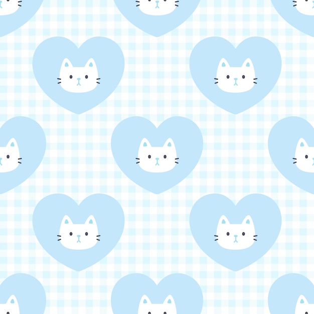 Cute cat and heart seamless pattern