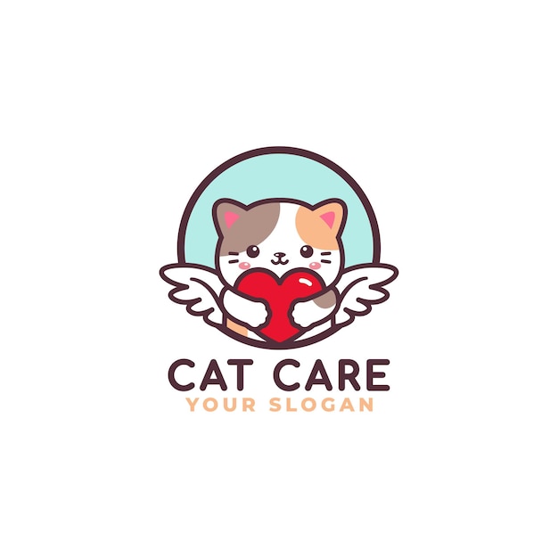 Cute Cat Hugging Heart Care Logo Mascot Baby Shop