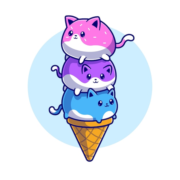 Cute Cat Ice Cream Cartoon Vector Icon Illustration. Animal Food Icon Concept Isolated Premium Vector. Flat Cartoon Style