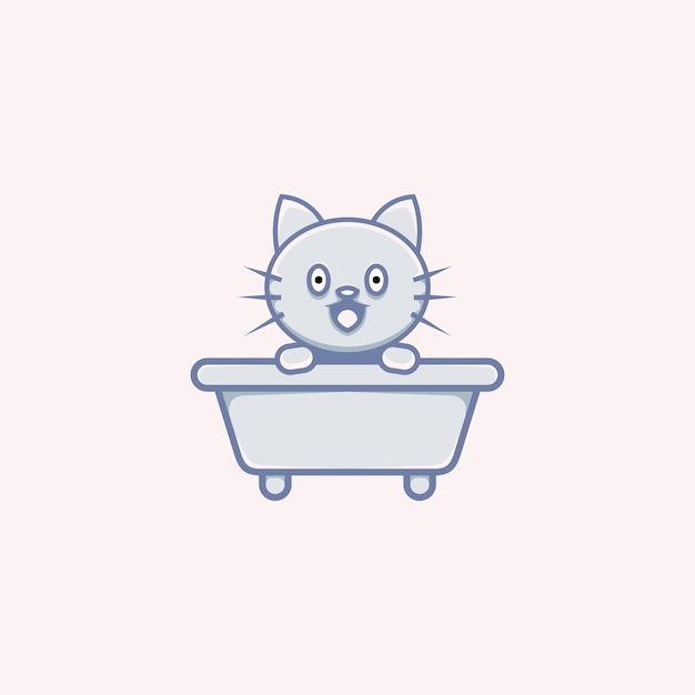 Cute cat illustration on bathtub cartoon style