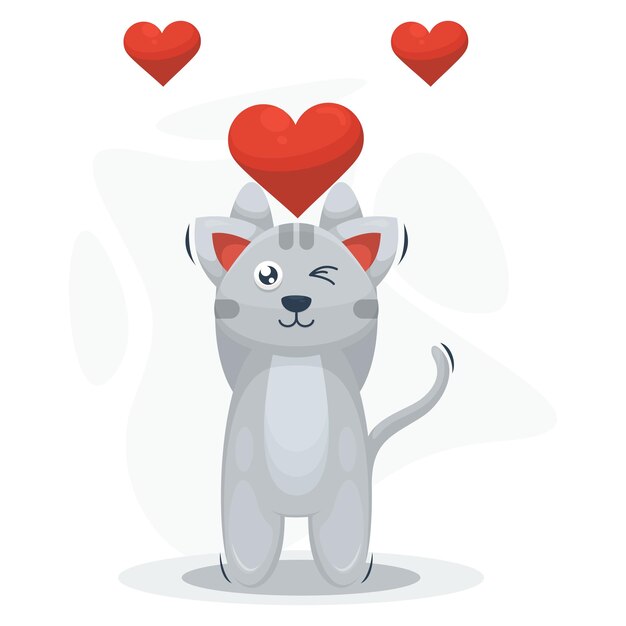 cute cat illustration logo deign