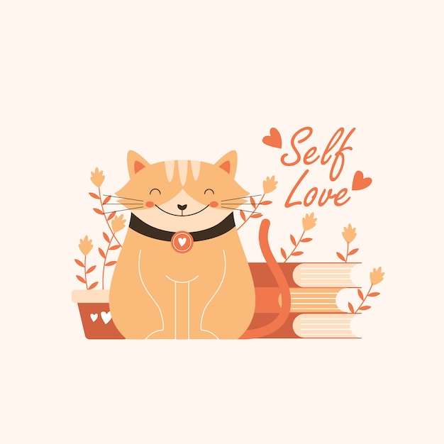 Cute Cat Illustration with Self Love Quote