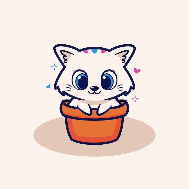 cute cat inside flower pot cartoon flat illustration