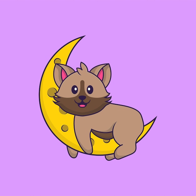 Cute cat is on the moon. Animal cartoon concept isolated.