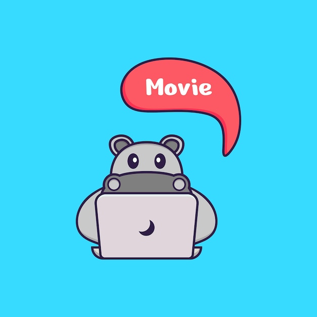 Cute cat is watching a movie. Animal cartoon concept isolated. Flat Cartoon Style