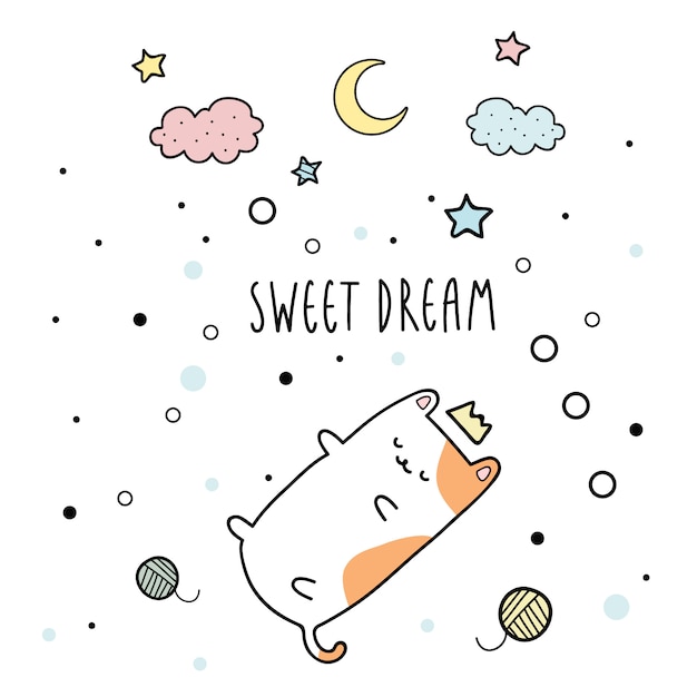 Cute cat kitten sleeping sweet dream background template