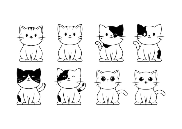 Cute cat line art illustration icon design template vector