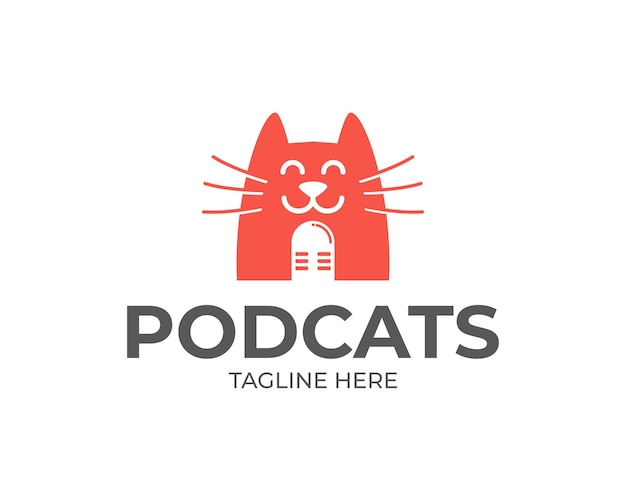 Cute cat logo that sings with mic and headphones Cat Podcast