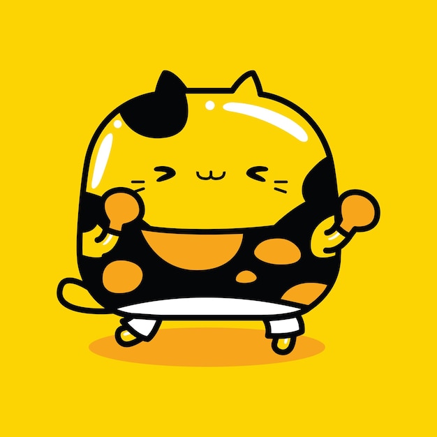 cute cat mascot character playing boxing sport in flat cartoon style