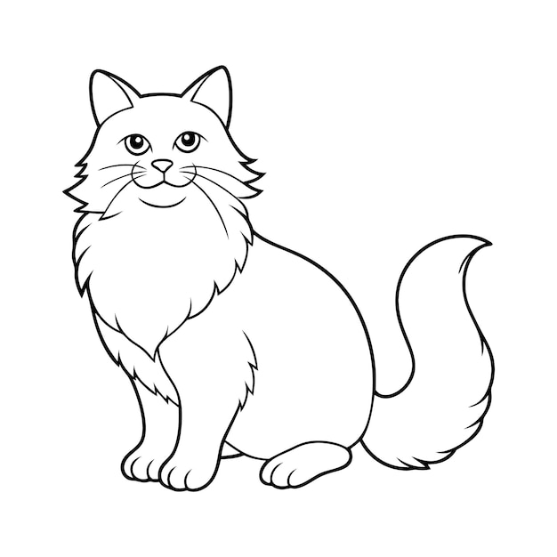 Cute Cat Outline Illustration On White Background