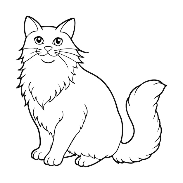 Cute Cat Outline Illustration On White Background