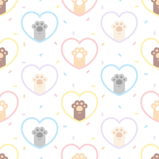 Cute cat paw footprint seamless background repeating pattern, wallpaper, cute seamless pattern