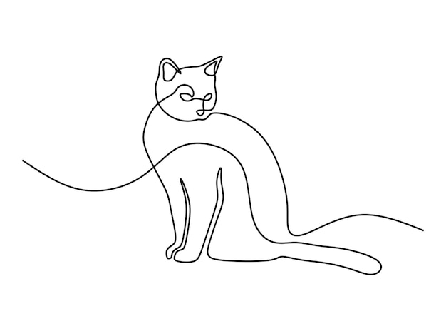 Cute cat pet oneline continuous handdrawn line art editable line