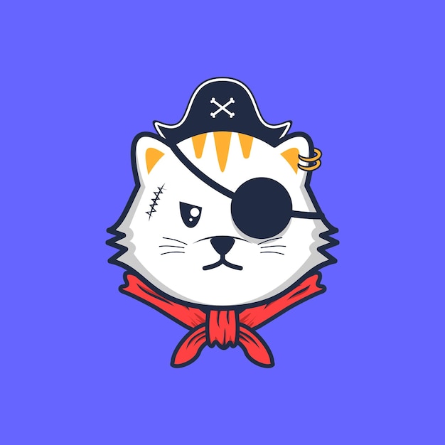 Cute cat pirate logo design vector illustration