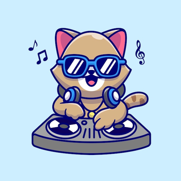 Cute Cat Playing Dj Music With Headphone Cartoon Vector Icon Illustration Animal Music Icon Concept