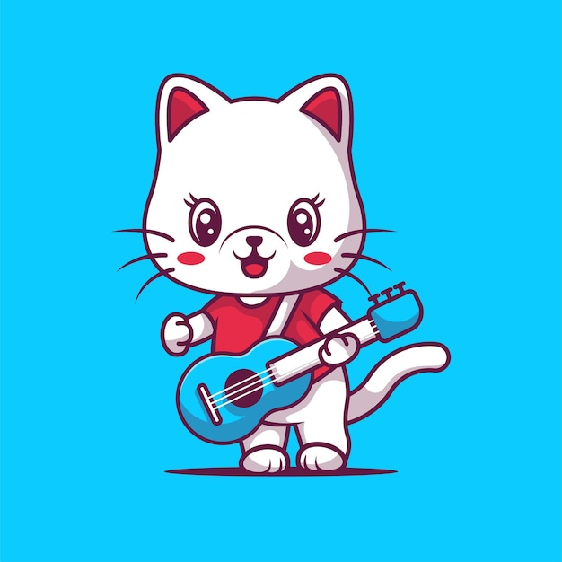 Cute cat playing guitar  illustration