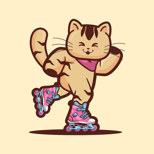 cute cat playing skate kawaii cartoon illustration