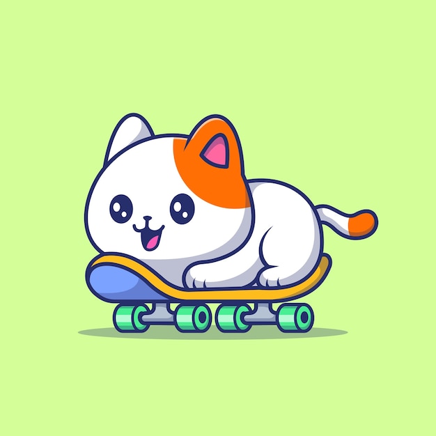 Cute Cat Playing Skateboard Cartoon Vector Icon Illustration Animal Sport Icon Concept Isolated