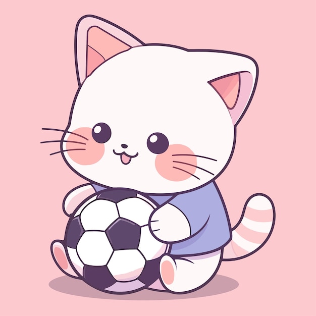 cute cat playing soccer ball cartoon mascot vector illustration