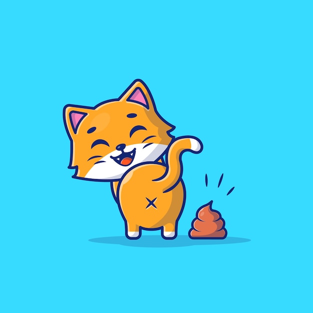 Cute Cat Poop Cartoon   Icon Illustration. Animal Icon Concept Isolated  . Flat Cartoon Style