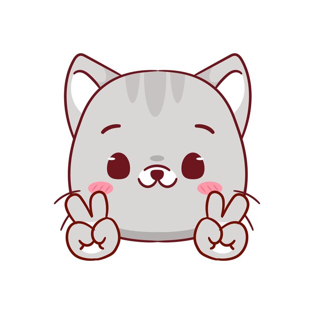 Vector cute cat poses peace hand sign gesture cartoon character adorable and kawaii animal icon mascot