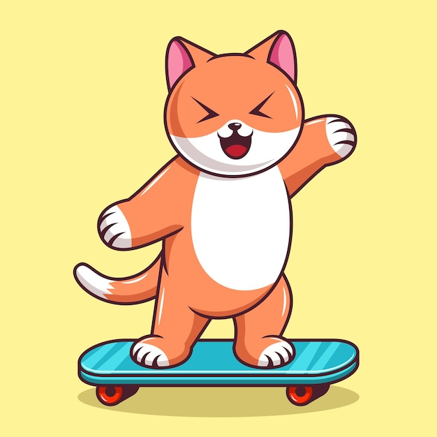 Cute cat riding the skateboard cartoon vector illustration