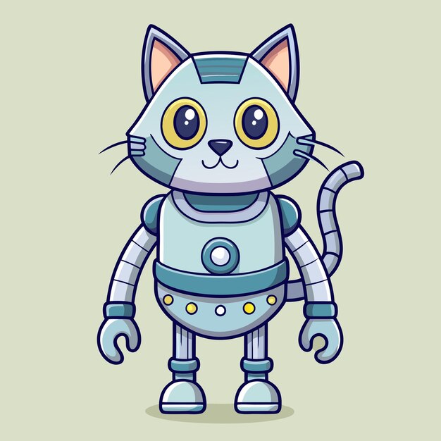 Cute Cat Robot Standing Alone and Happy Cartoon Vector Illustration