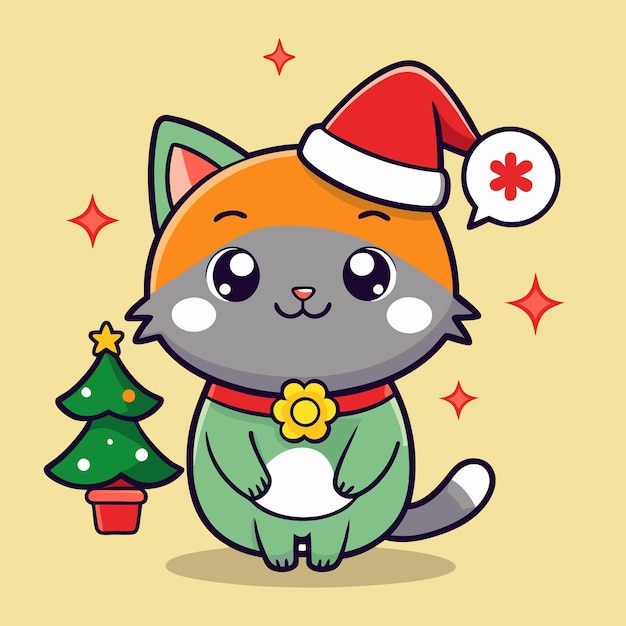 Vector cute cat saying and speech bubble for christmas day