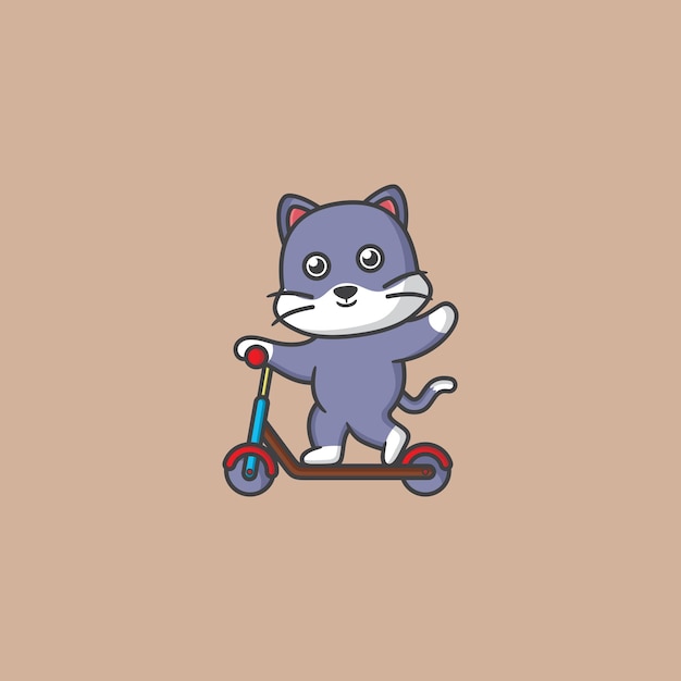 Cute Cat Scooter Mascot Logo