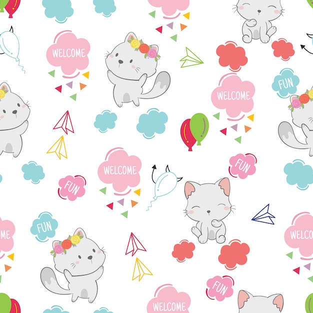 Cute cat seamless pattern background