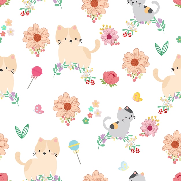 Cute cat seamless pattern background