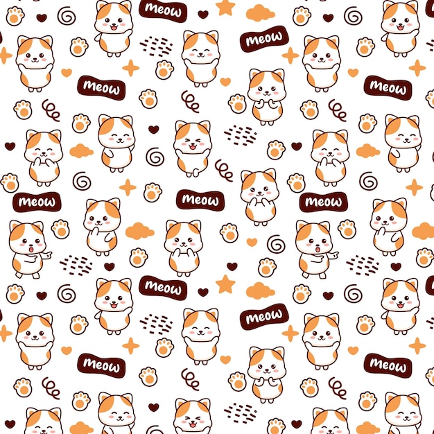 Cute cat seamless pattern design illustration animal background