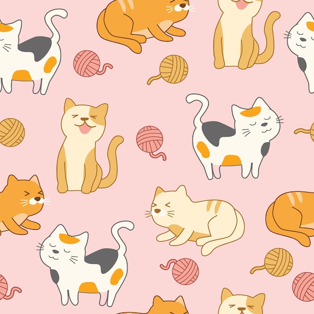 Cute cat seamless pattern for fabric linen and background