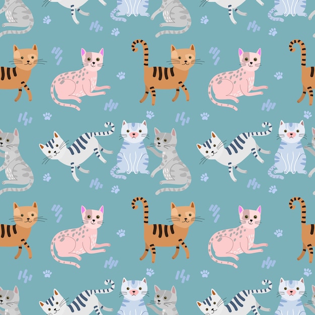 Cute cat seamless pattern fabric textile.