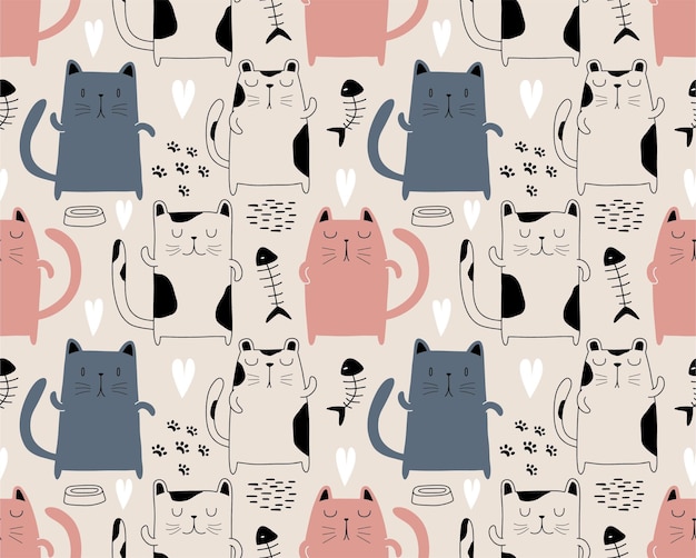 cute cat seamless pattern. vector illustration