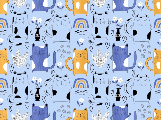 cute cat seamless pattern. vector illustration