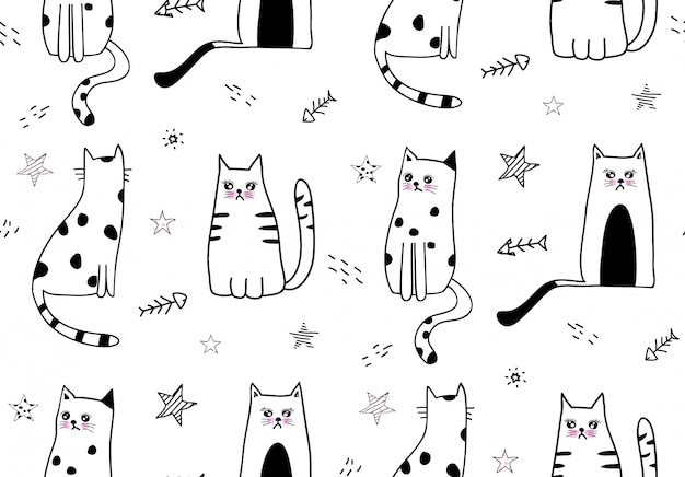 Cute cat seamless pattern