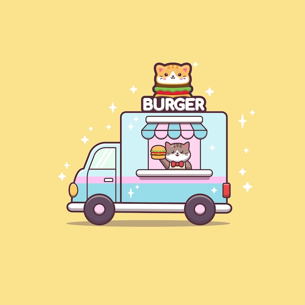 Cute Cat Selling Burger on Foodtruck