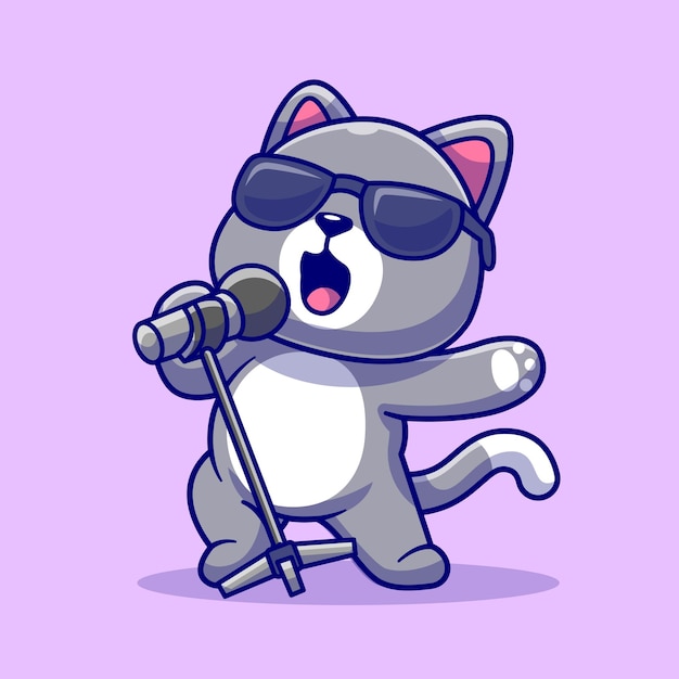 Cute Cat Singing Cartoon Vector Icon Illustration Animal Music Icon Concept Isolated Premium Vector