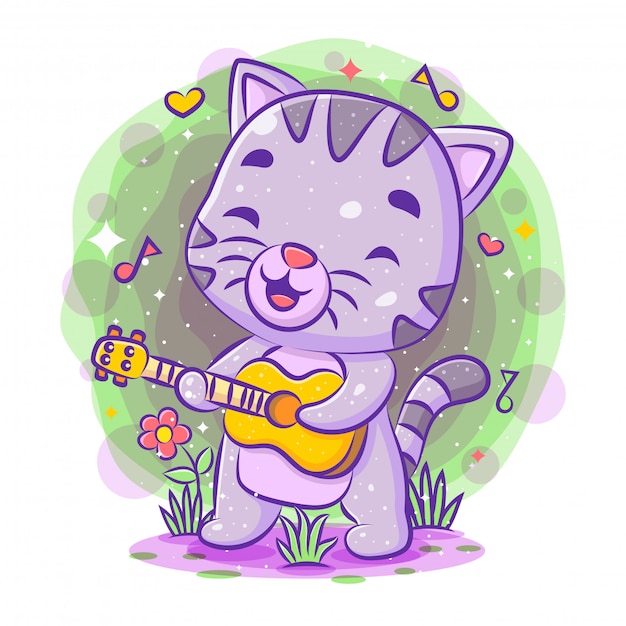 Cute cat singing and playing guitar