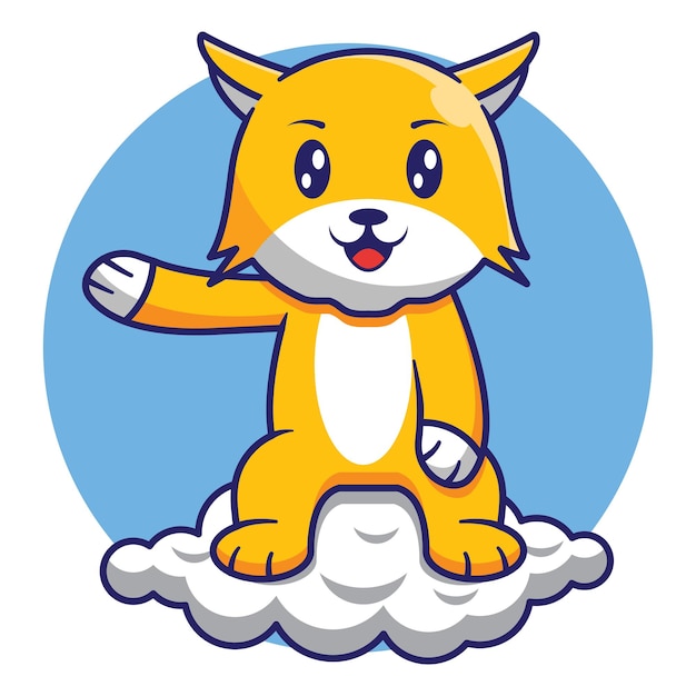 Cute Cat Sitting On Cloud Cartoon Design