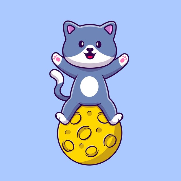 Cute Cat Sitting On Moon Cartoon Vector Icons Illustration