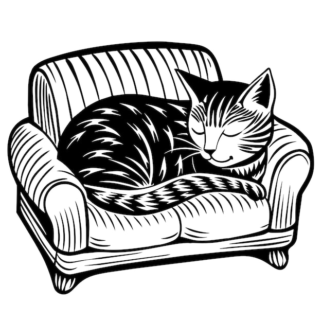 Cute Cat Sleeping on the Sofa illustration