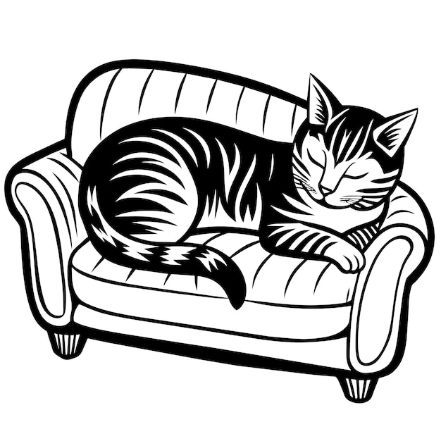 Cute Cat Sleeping on the Sofa illustration