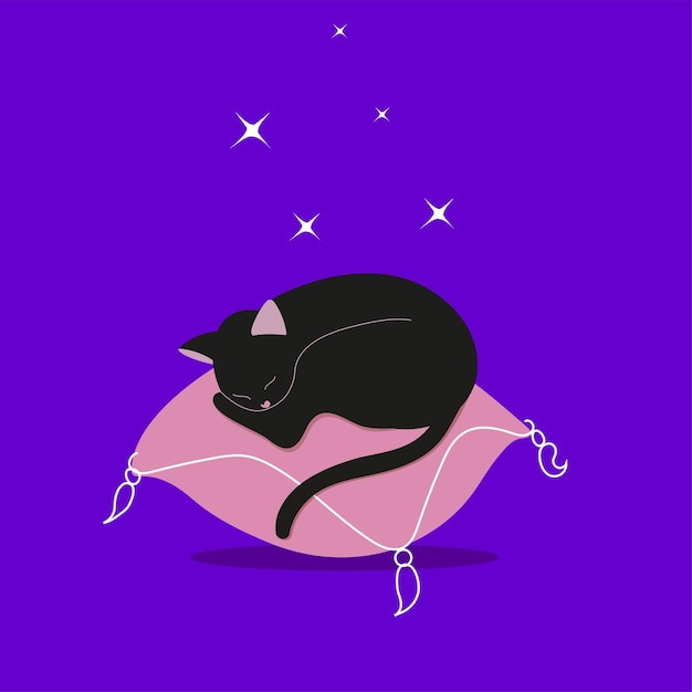 A cute cat sleeps on a pink pet pillow. The cat sleeps, lying on a soft cozy pillow. Comfortable