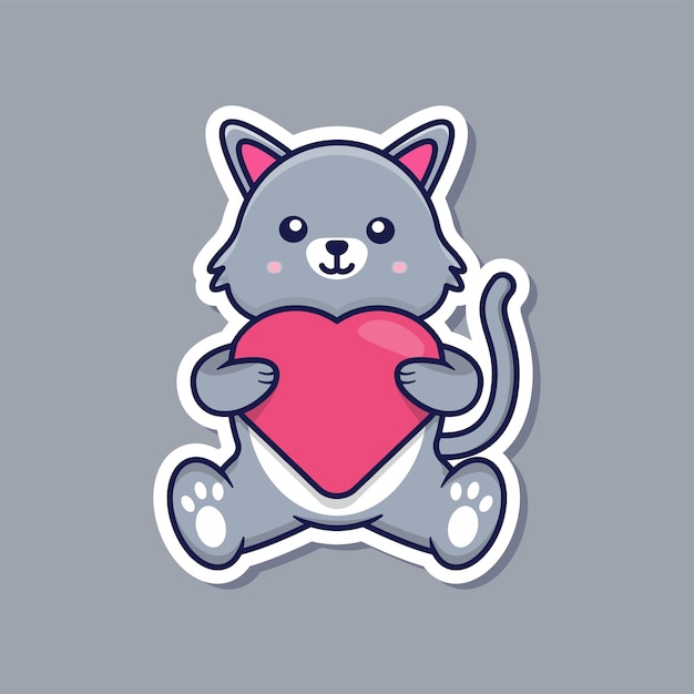 Cute Cat Sticker with Heart