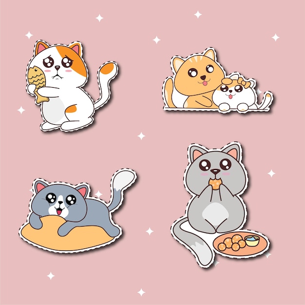 Cute cat stickers collection illustration